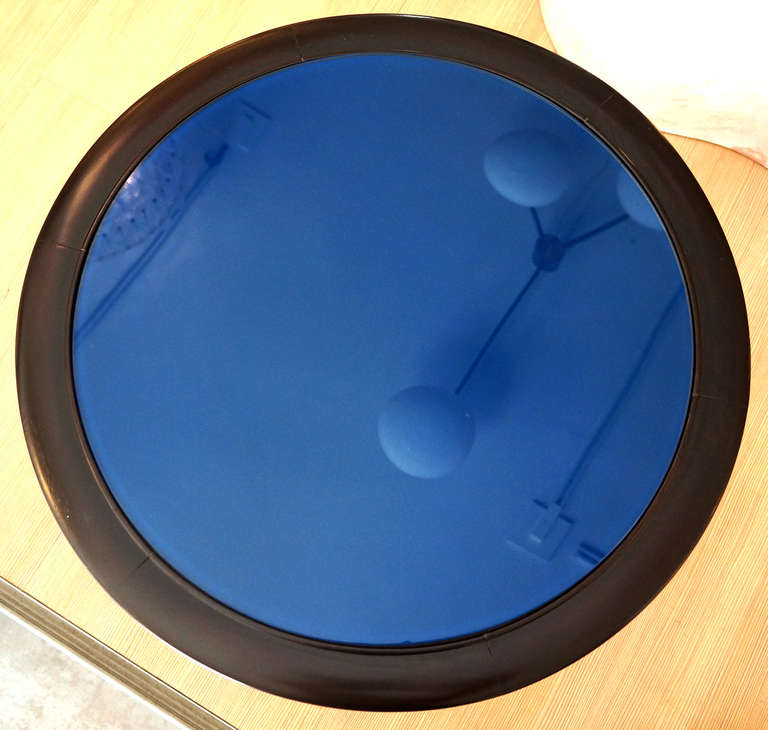 Mid-Century Modern Charming, Unusual Italian Side Table with Blue Glass