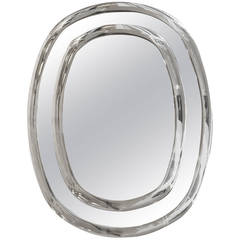 Retro Italian 1970s Triple Nickel-Plated Frame Mirror by Cristal Art