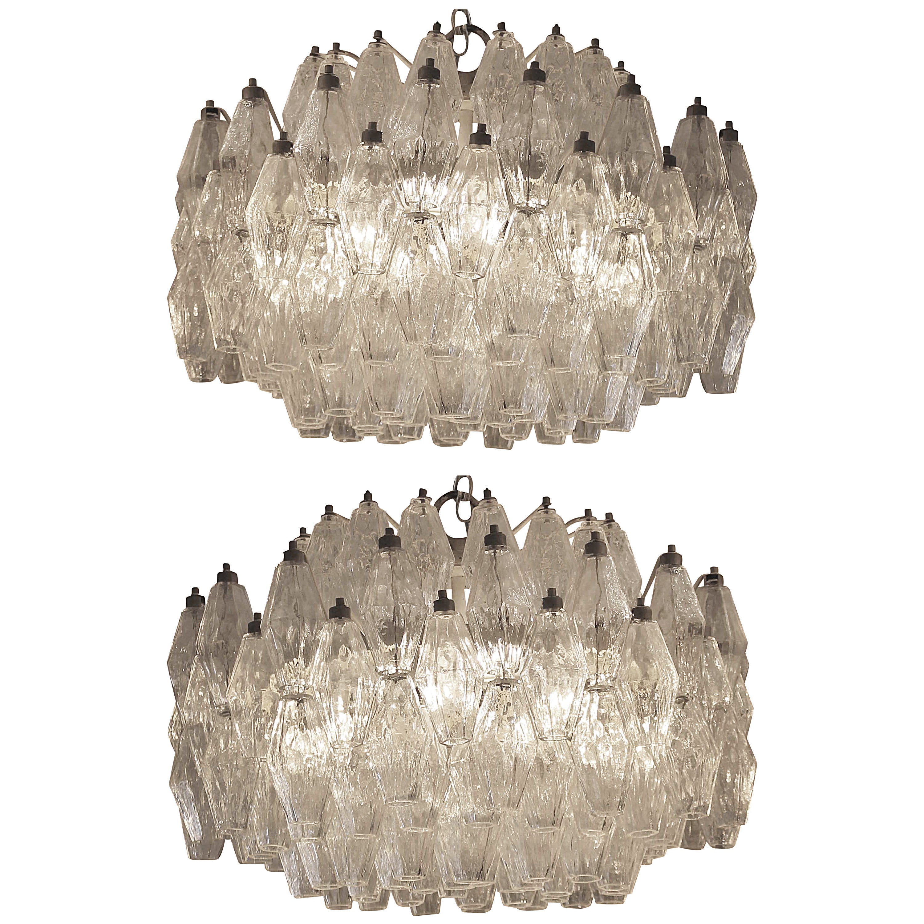 Pair of Early Venini Polyhedral Chandeliers, Italian 1960s