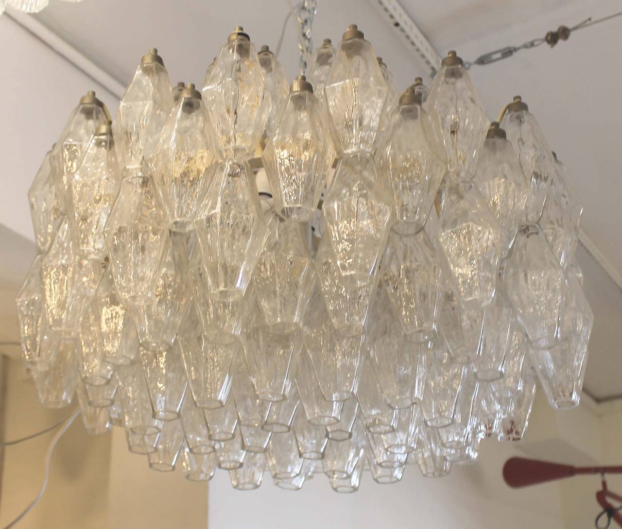 Mid-20th Century Pair of Early Venini Polyhedral Chandeliers, Italian 1960s