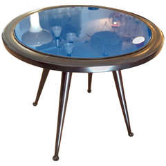 Charming, Unusual Italian Side Table with Blue Glass