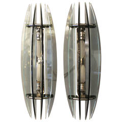 Large Pair of Italian Veca Bi-Color Glass Sconces, 1970s 8