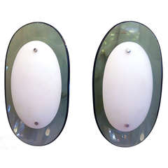 Pair of Italian Curved Glass Sconces by Cristal Art
