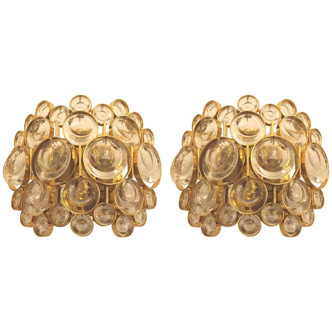 Pair of Gold Plated Sconces by Palwa, Germany 1970s at 1stdibs