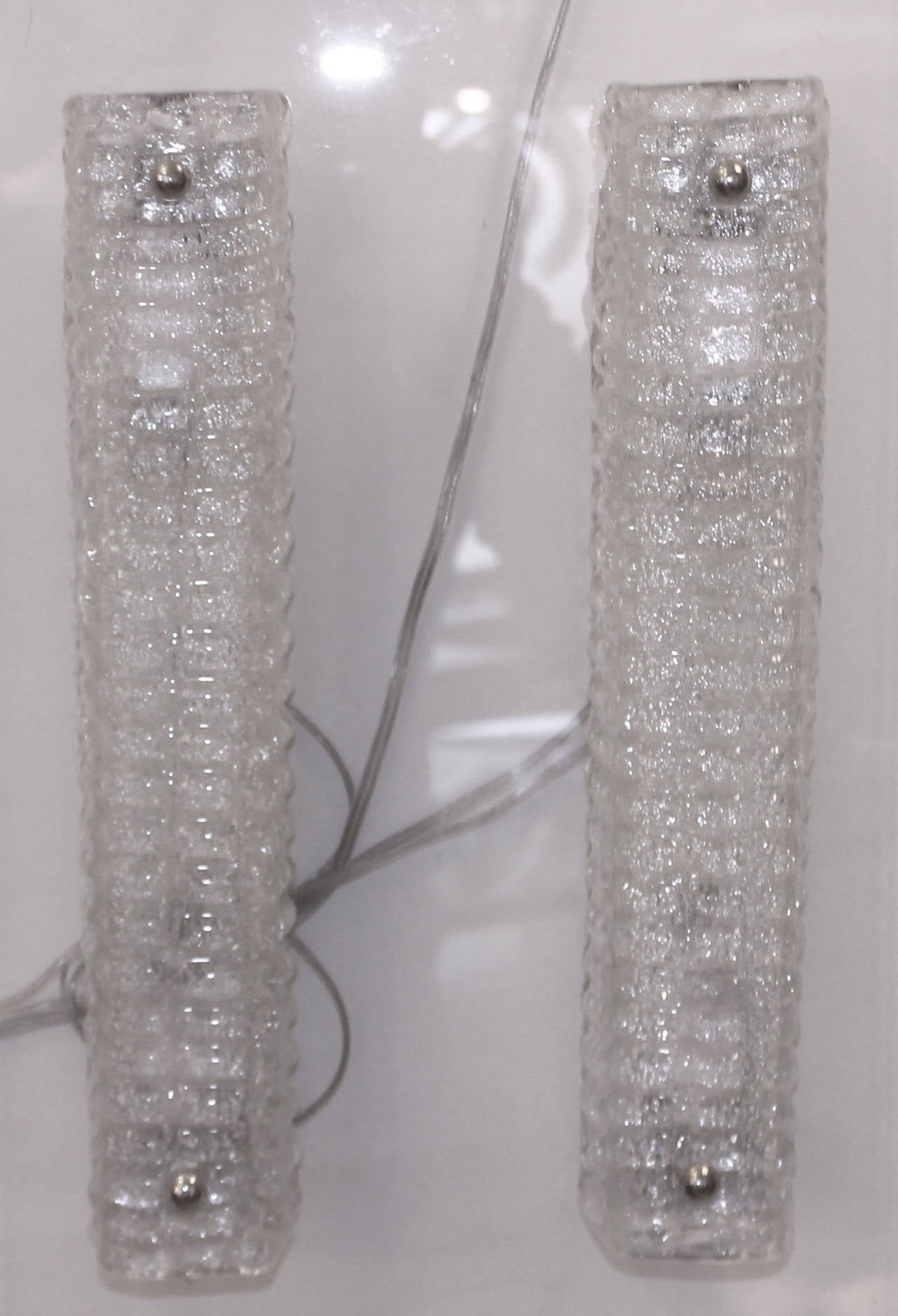 Molded Thin Elongated Venetian Glass Sconces, Italy, 1960s-1970s