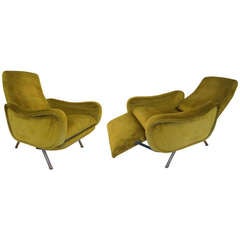 Pair Of Italian Reclining Armchairs / Club Chairs