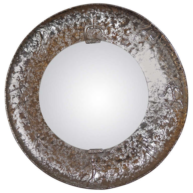 Unique hand hammered nickel plated mirror by Bragalini at 1stDibs