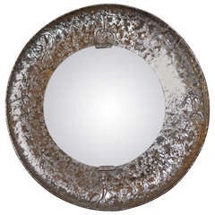 Unique hand hammered nickel plated mirror by Bragalini