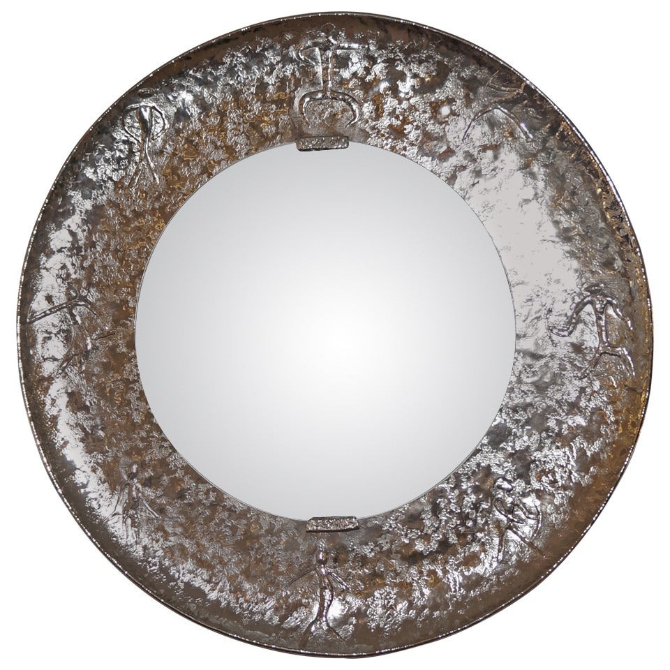 Unique hand hammered nickel plated mirror by Bragalini