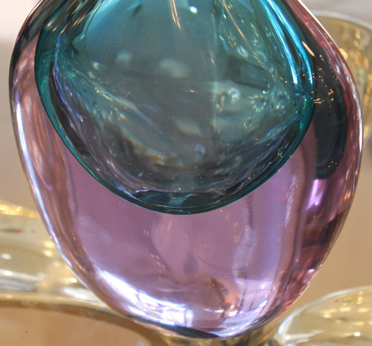 Italian Cenedese Purple and Aqua Marine Murano Glass Vase, Italy, 1970s