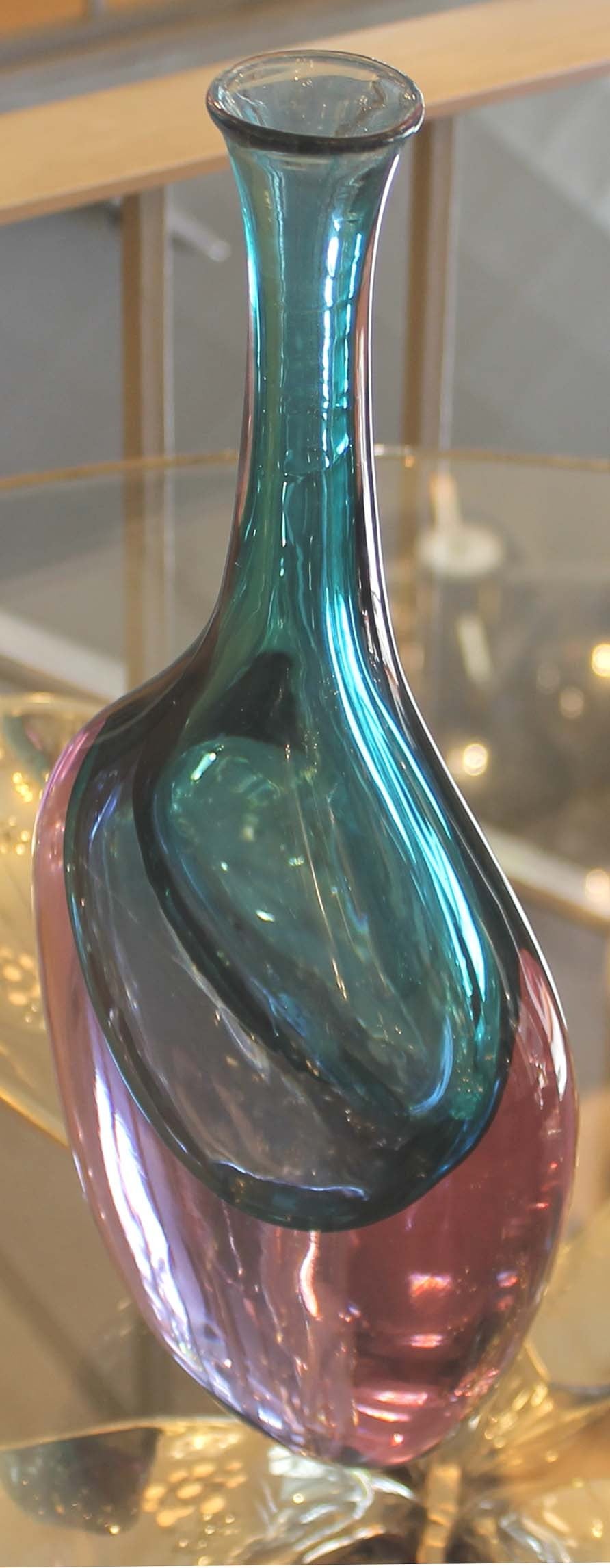 Mid-Century Modern Cenedese Purple and Aqua Marine Murano Glass Vase, Italy, 1970s