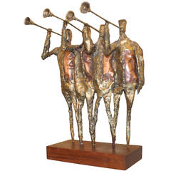 Vintage Bronze and Copper "Horn Players" Modernist Sculpture, USA