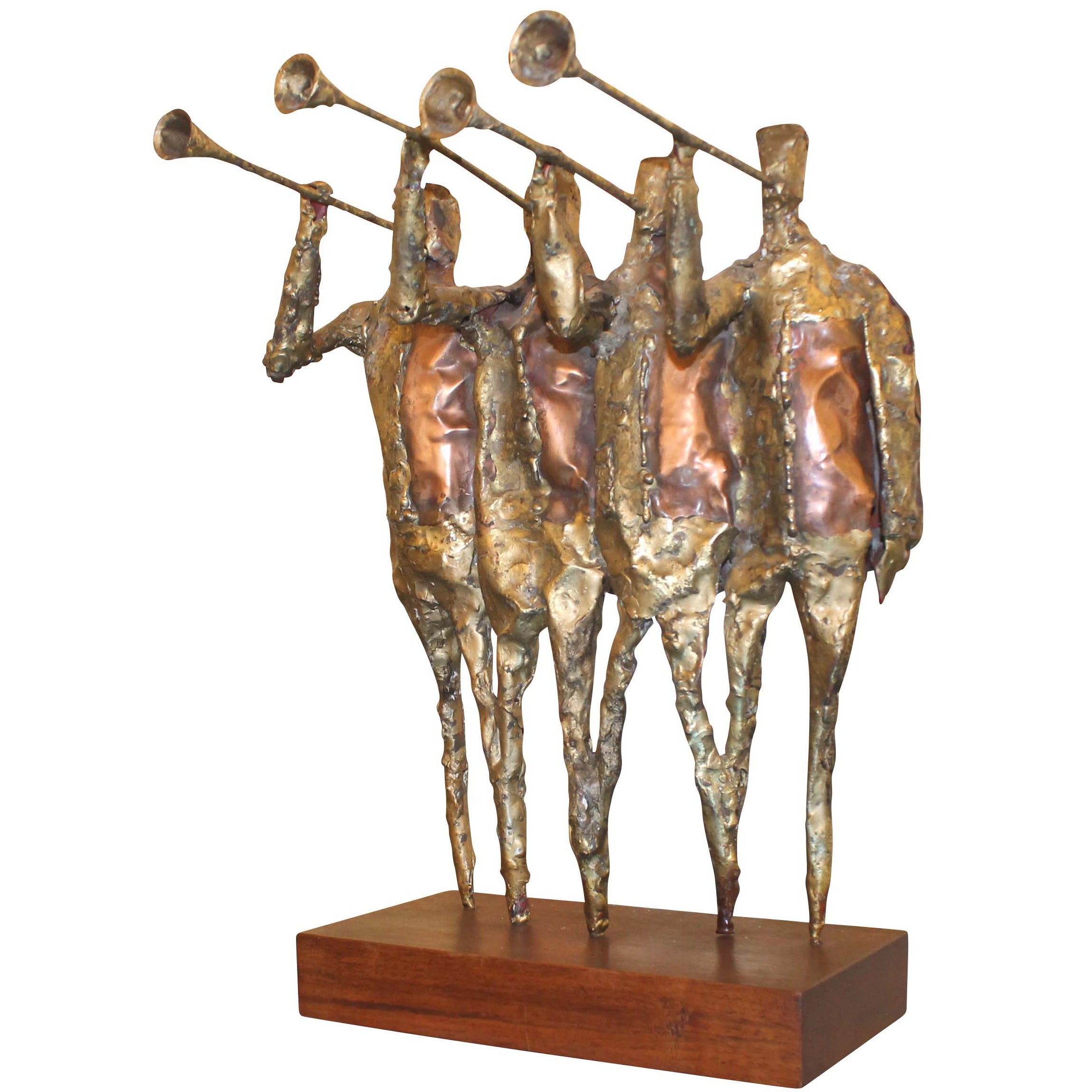 Bronze and Copper "Horn Players" Modernist Sculpture, USA