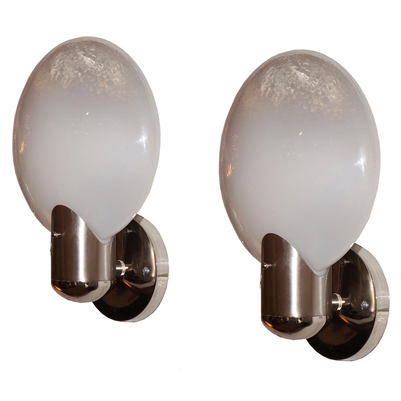 Pair of Sleek Leucos Murano Glass Sconces, Italy, 1960s