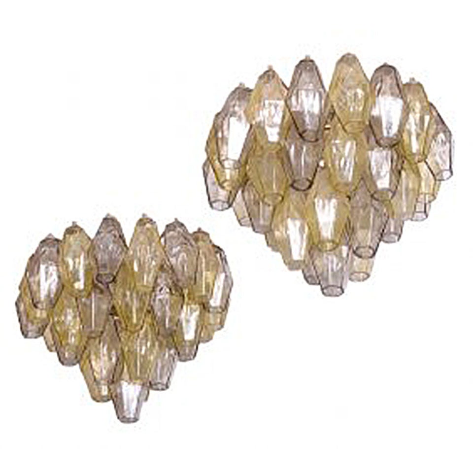 Pair  of  Polyhedral glasses chandeliers by Carlo Scarpa for Venini