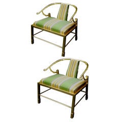 Pair of Asian Inspired Italian Brass Armchairs