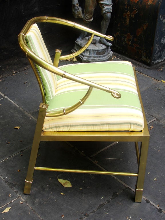 Late 20th Century Pair of Asian Inspired Italian Brass Armchairs