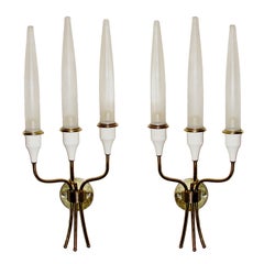 Pair of Brass Sconces, Italy 1940s