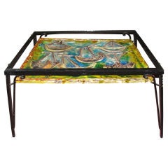 Italian colorful pottery and wrought iron side table