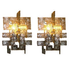 Pair of sculptural Mazzega C shaped clear glasses sconces