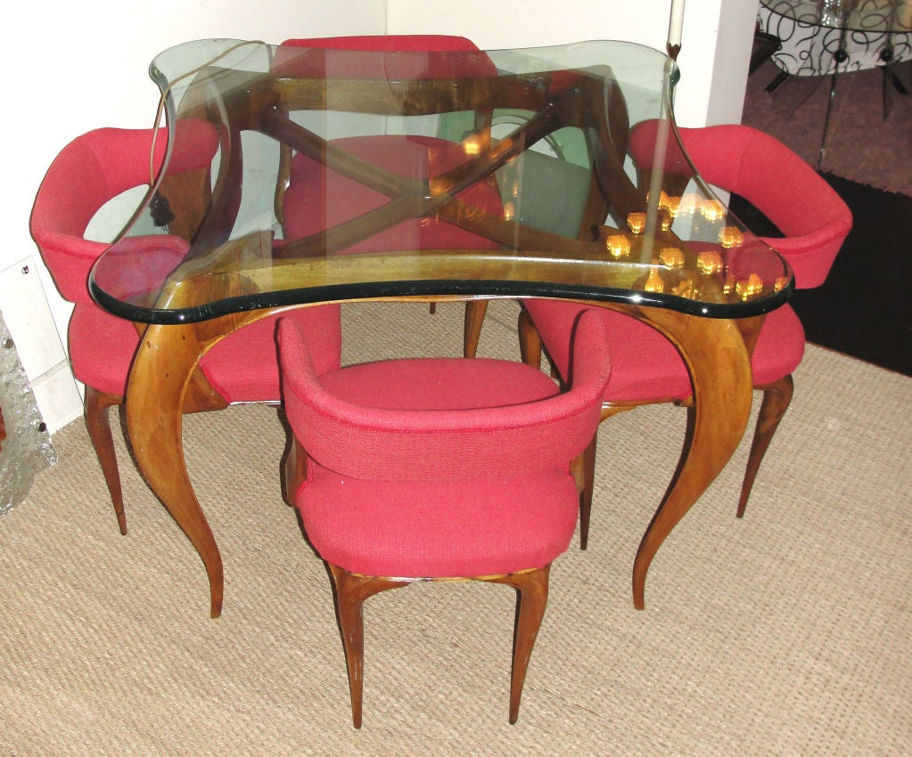 Exceptional Italian gaming table with four chairs