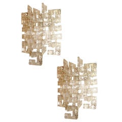 Large  sculptural Mazzega C shaped clear glasses sconces
