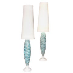 Sleek elongated pair of Murano glass table lamps