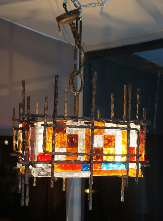 Mid-20th Century 60's Poliarte sculpted glass brutalist chandelier