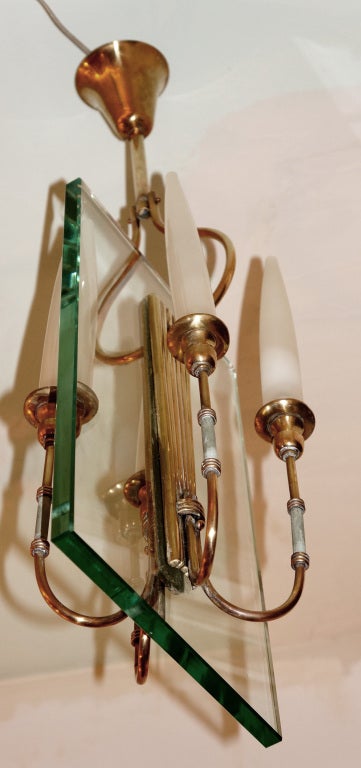 Italian Brass Chandelier in the Manner of Fontana Arte, Italy, 1940s