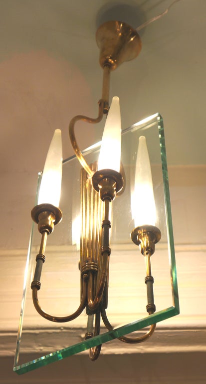 Brass Chandelier in the Manner of Fontana Arte, Italy, 1940s In Good Condition In New York, NY