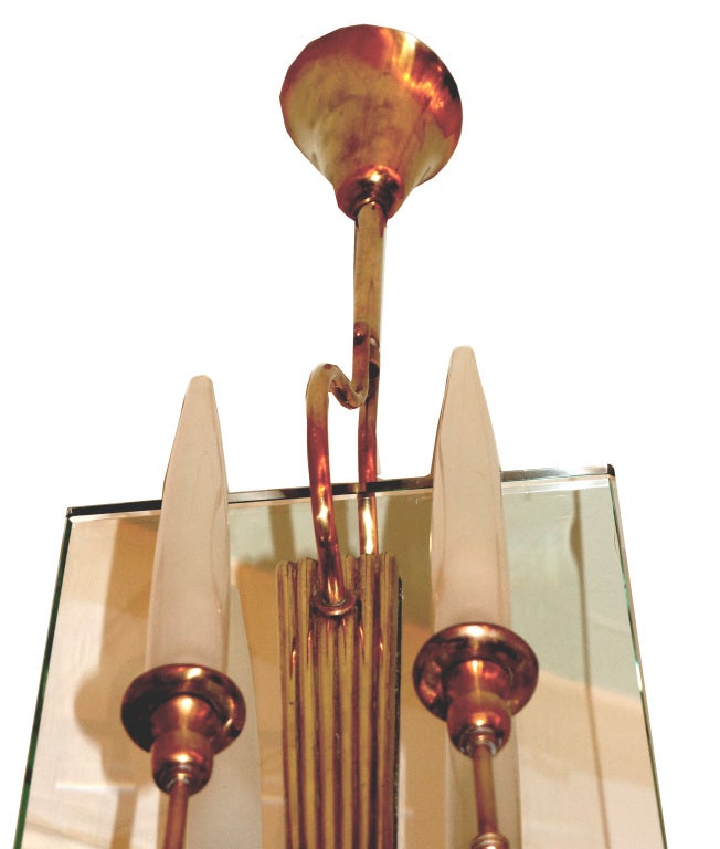 Mid-20th Century Brass Chandelier in the Manner of Fontana Arte, Italy, 1940s