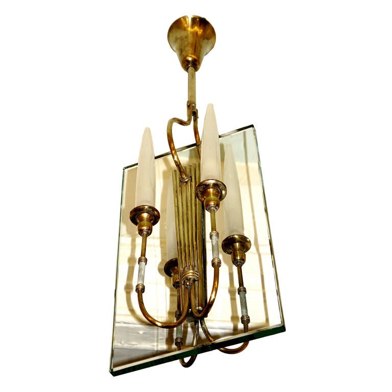 Brass Chandelier in the Manner of Fontana Arte, Italy, 1940s