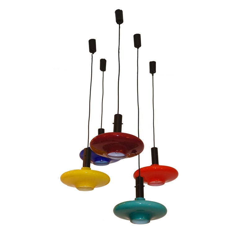 Set of Five Colorful Murano Glass Pendants, Italy 1960s