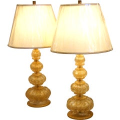 Golden Barovier and Toso Murano Table Lamps, Italy, 1950s