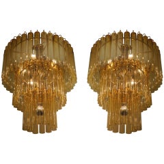 Pair of large Murano  amber glass chandeliers