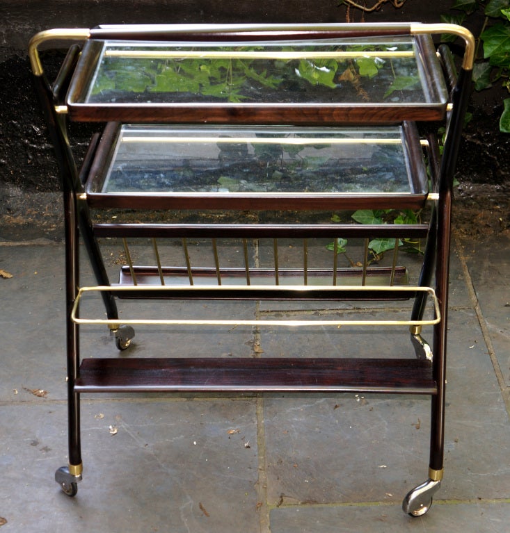 Italian Cesare Lacca bar cart magazine stand with removable trays