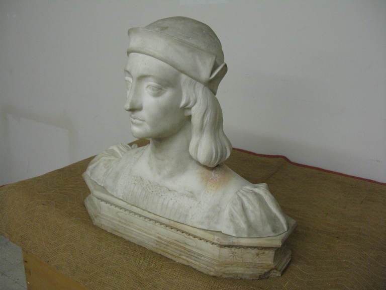 Large marble Italian bust of a noble Florentine man signed 