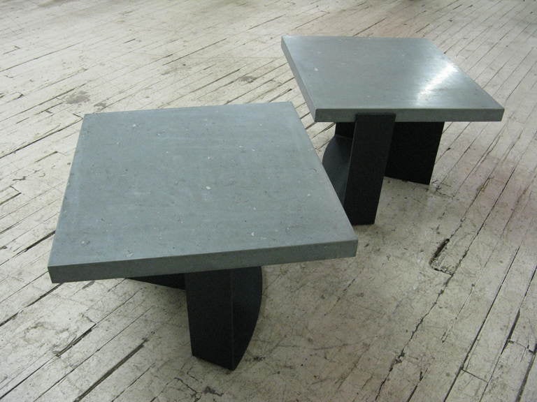 20th Century Pair of Italian Grey Limestone Side Tables