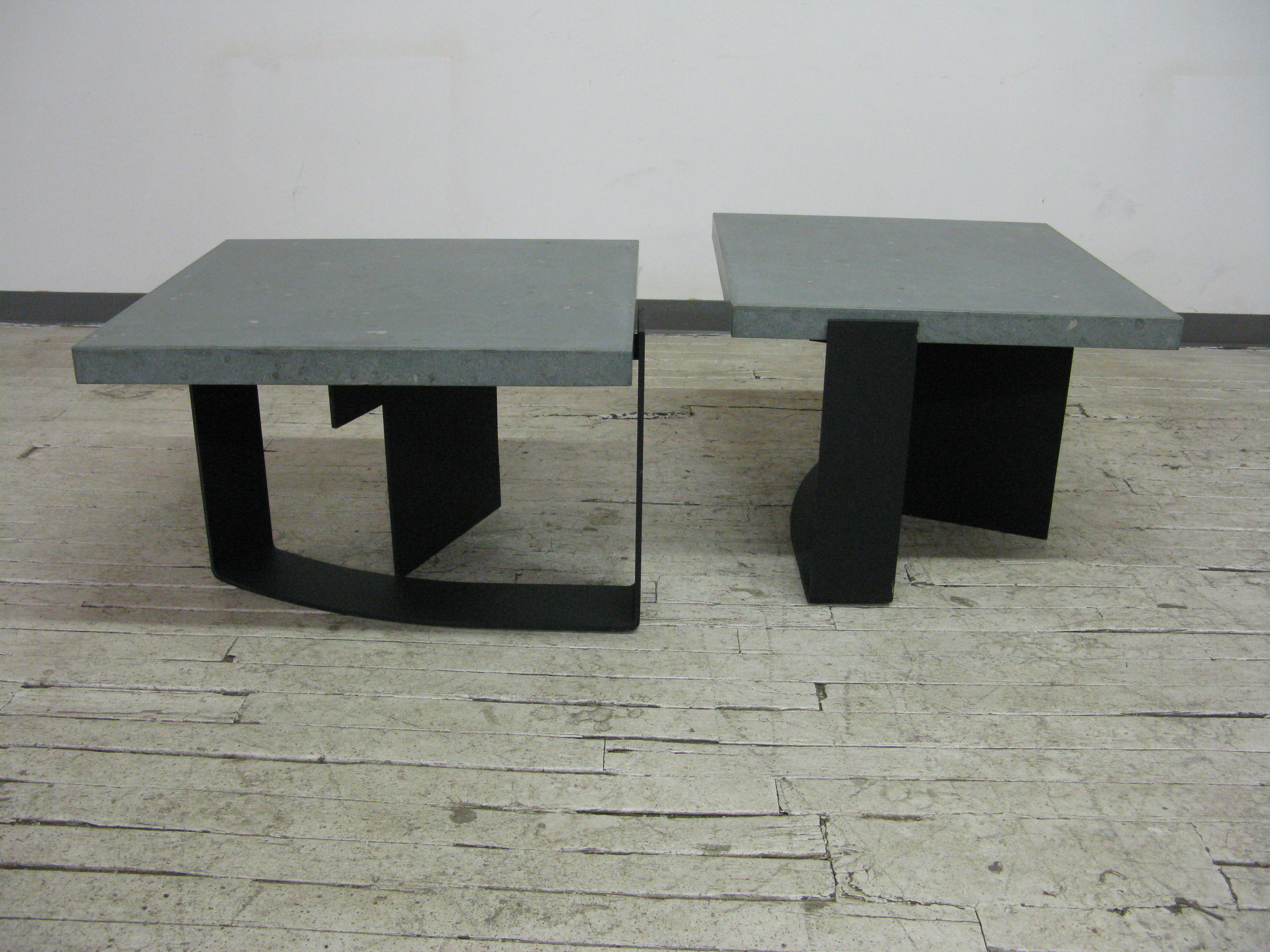 Pair of Italian Grey Limestone Side Tables