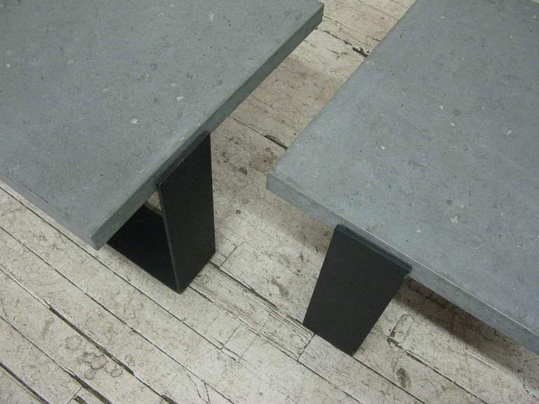Enamel Pair of Italian Grey Limestone Side Tables