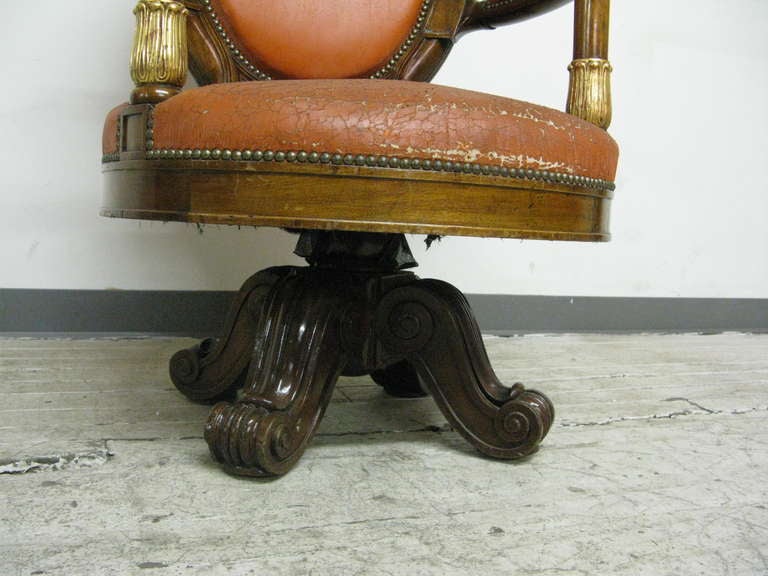 French Empire Mahogany and Parcel-Gilt Library Armchair 1