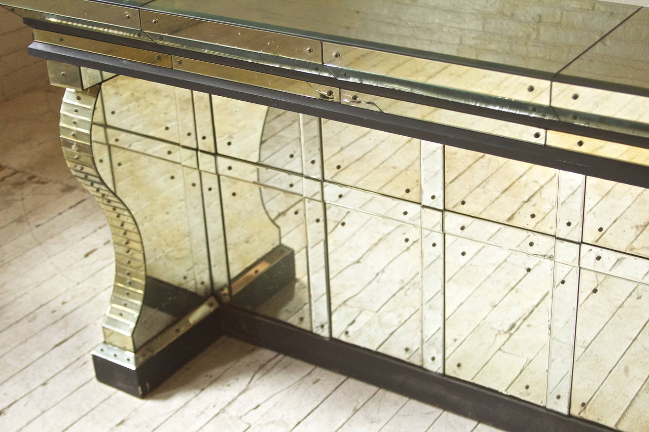 Beveled Mirrored Console in the manner of Serge Roche