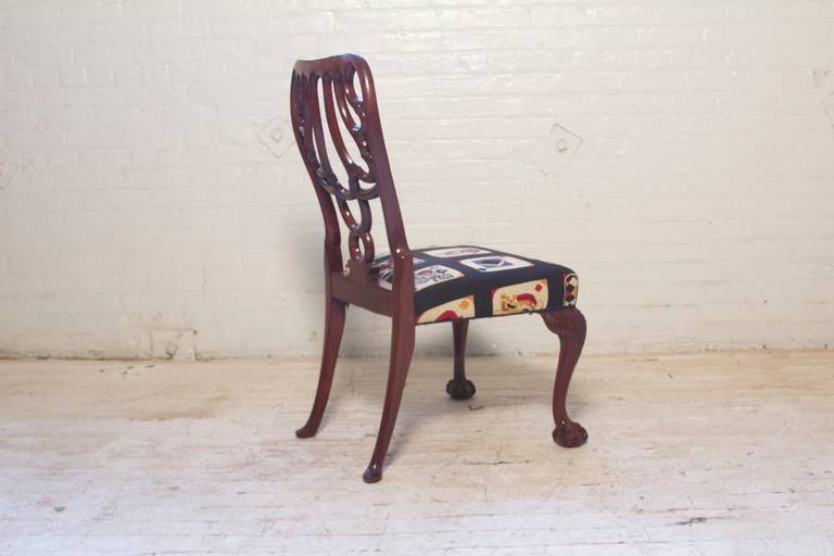 Wool Single Georgian Style Side Chair in Cuban Mahogany For Sale