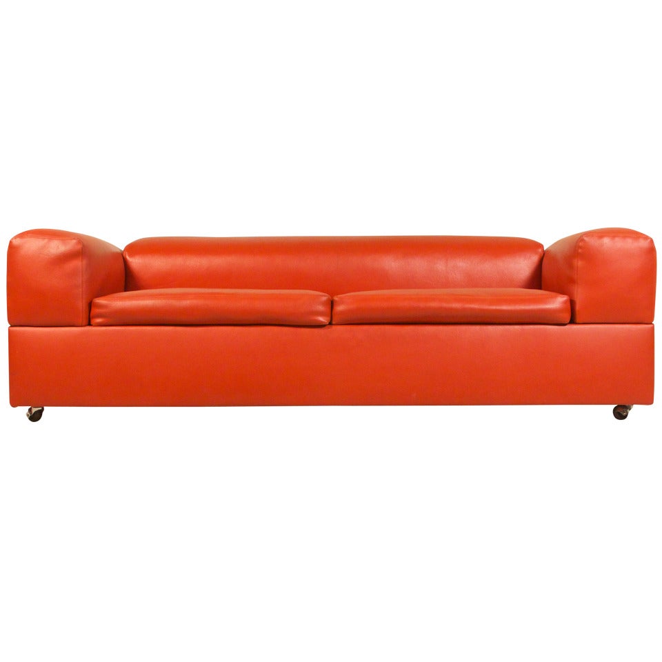 Red Leather Sofa by Adrian Pearsall for Craft Associates