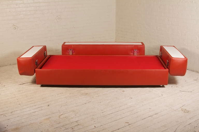American Red Leather Sofa by Adrian Pearsall for Craft Associates