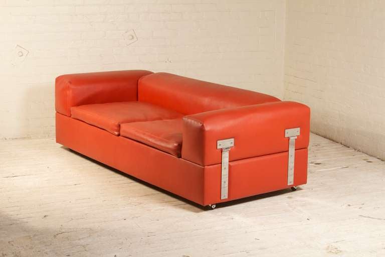 Mid-Century Modern Red Leather Sofa by Adrian Pearsall for Craft Associates