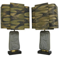 Retro Pair of Sculpted Table Lamps