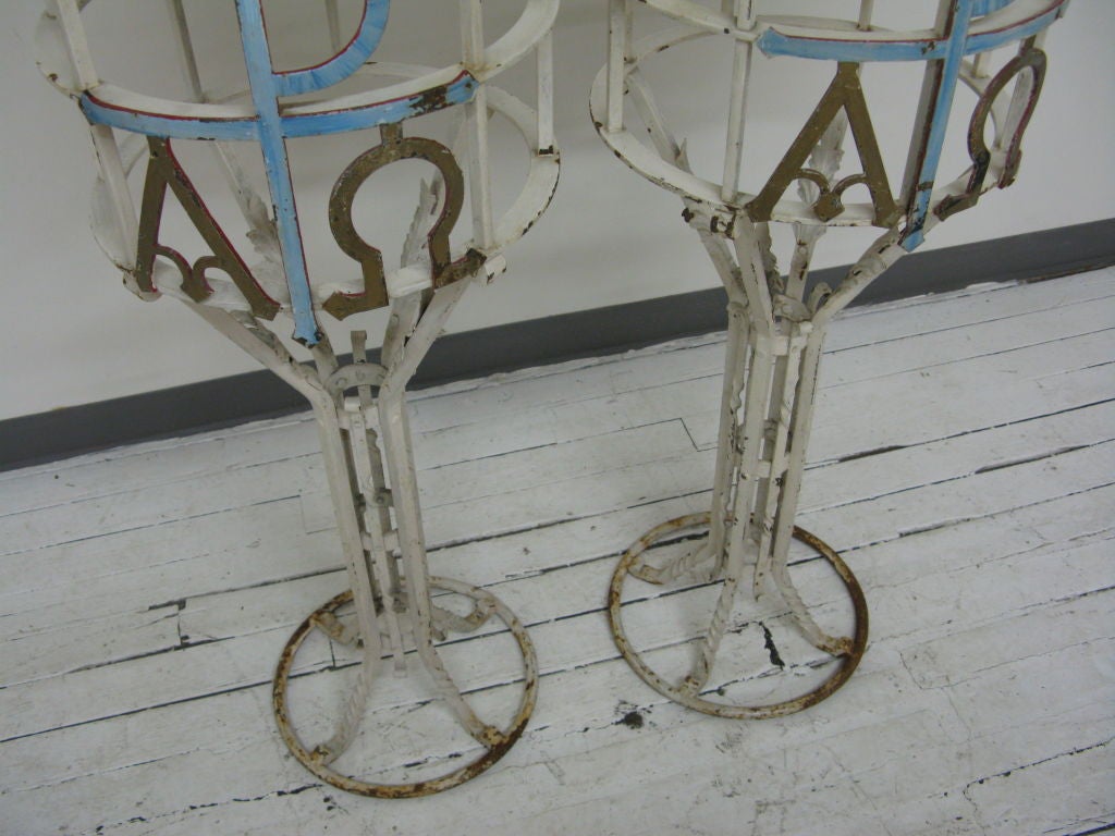 American Pair of Painted Iron Pedestals For Sale