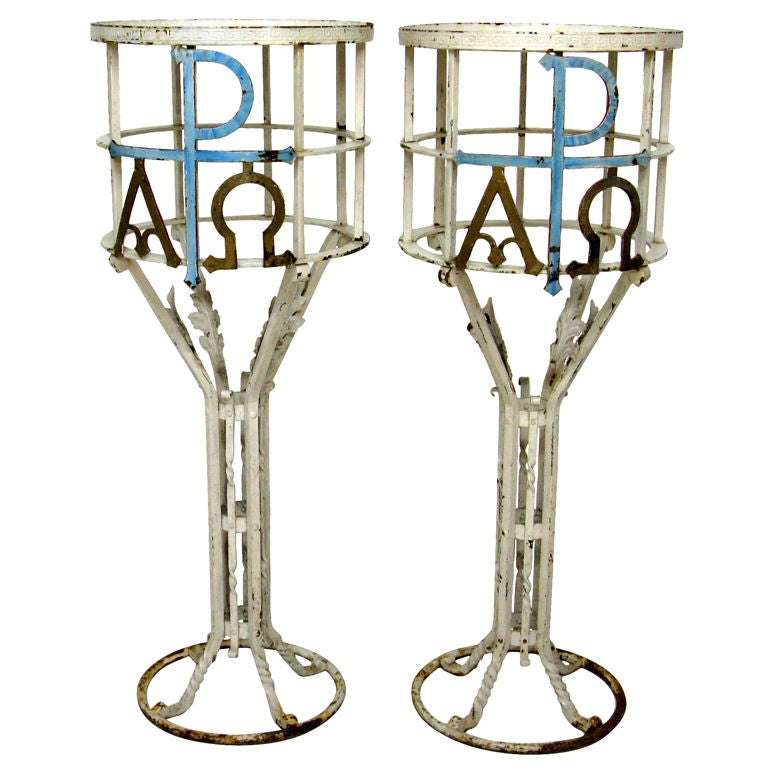 Pair of Painted Iron Pedestals