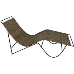 Iron Frame Woven Rattan Lounge Chair by F.Weinberg(attr)